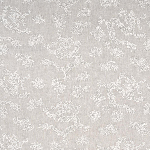 Schumacher Dragon Embroidery Ivory On Natural Fabric