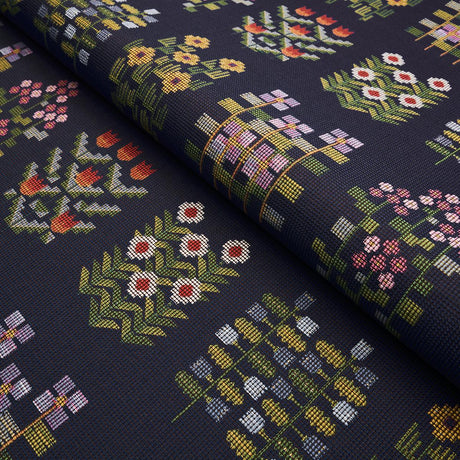 Schumacher Annika Floral Tapestry Multi On Navy Fabric