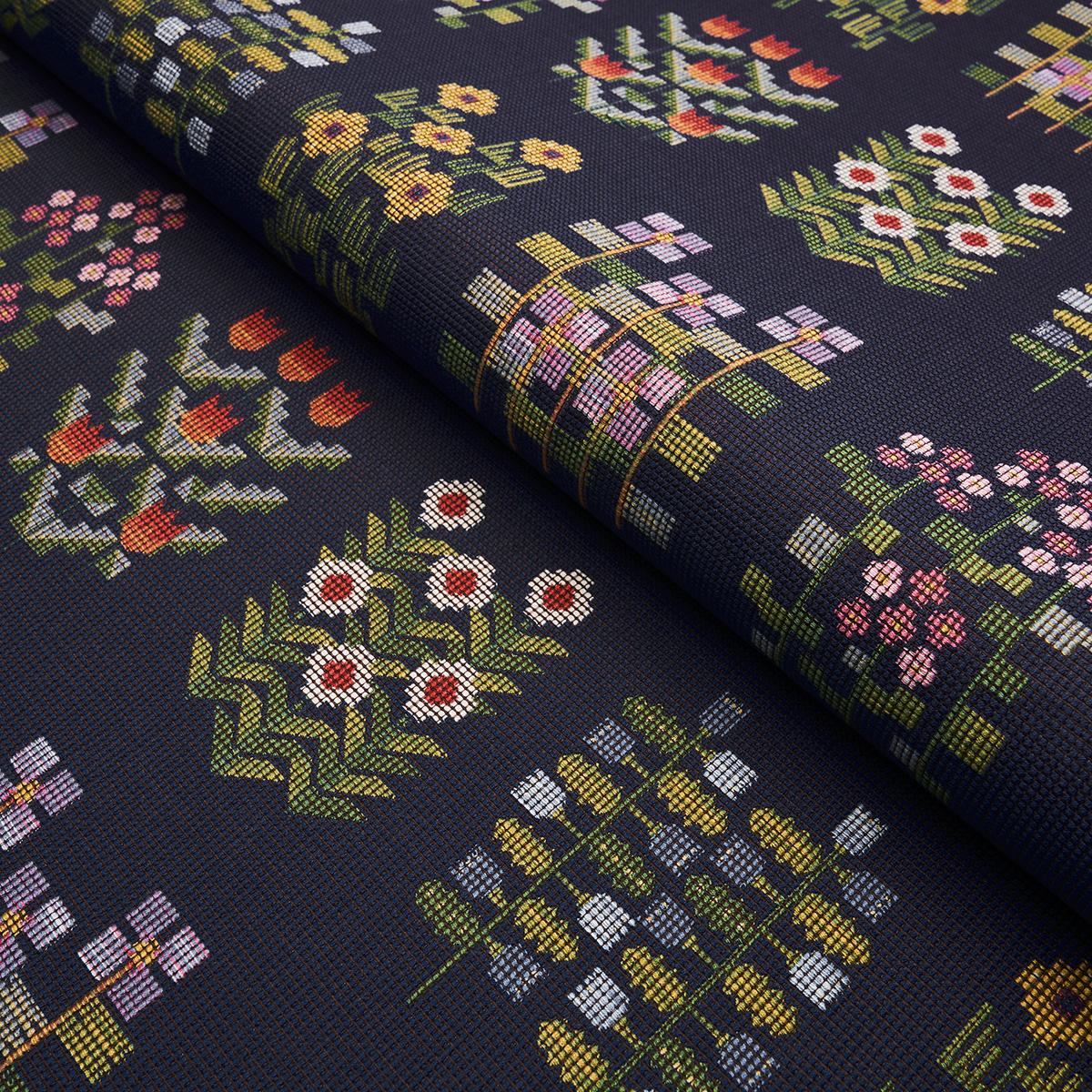 Schumacher Annika Floral Tapestry Multi On Navy Fabric