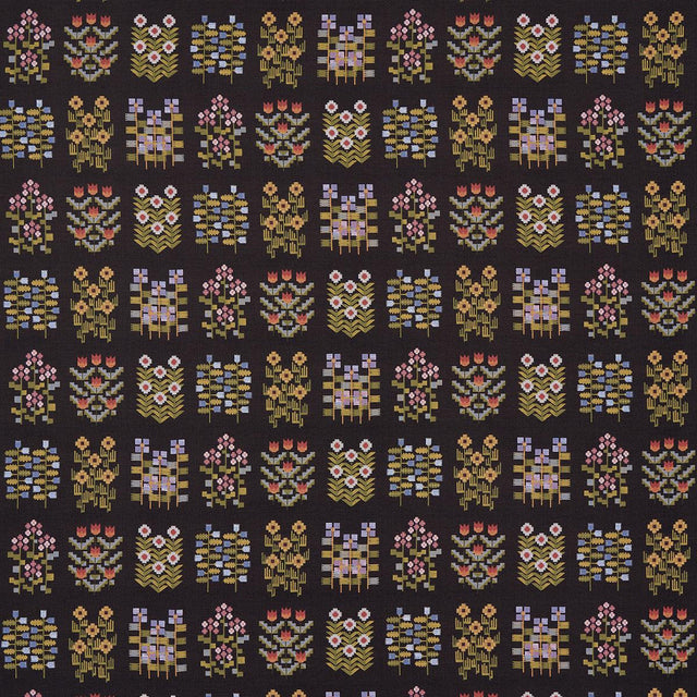 Schumacher Annika Floral Tapestry Multi On Espresso Fabric