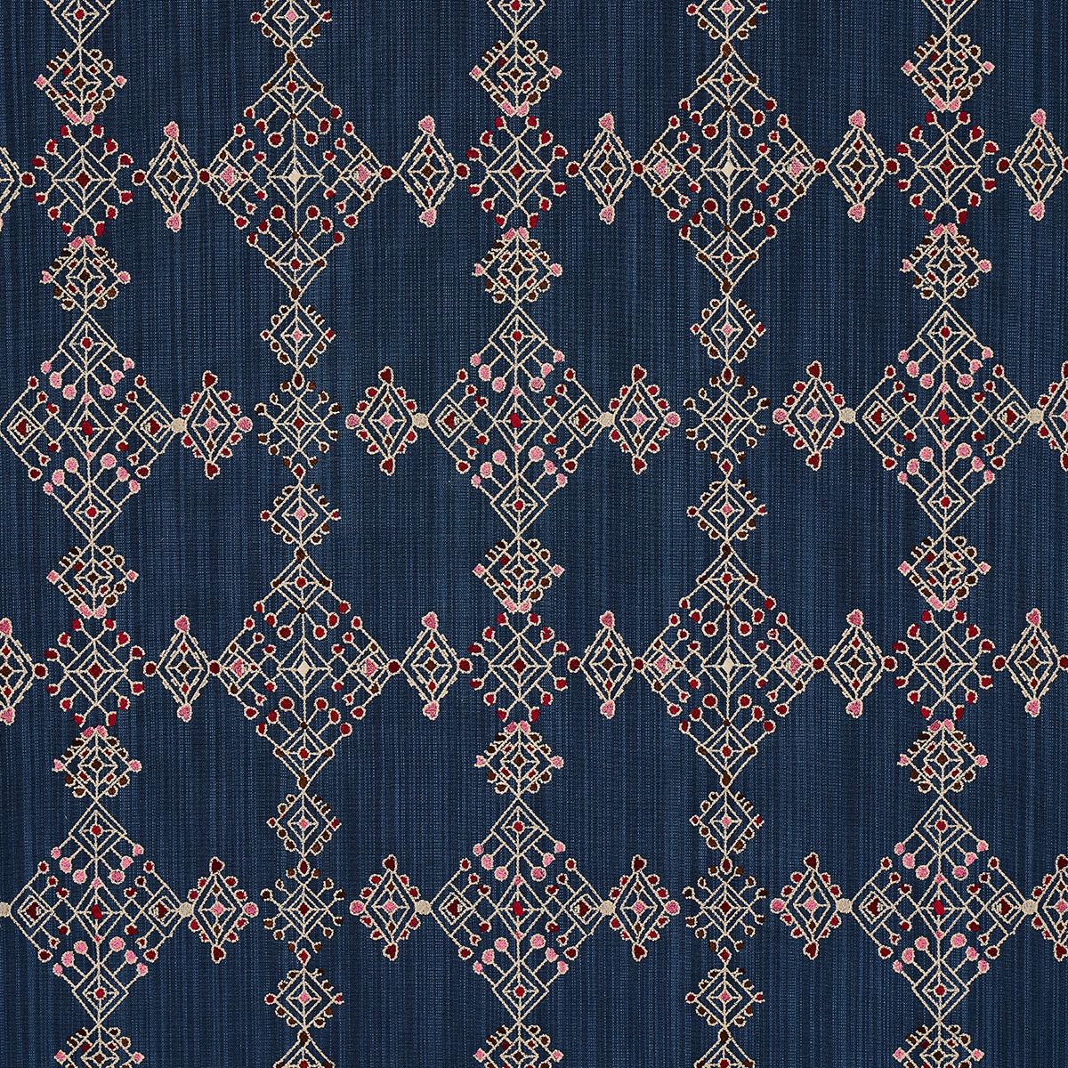 Schumacher Kalindi Embroidery Indigo Fabric