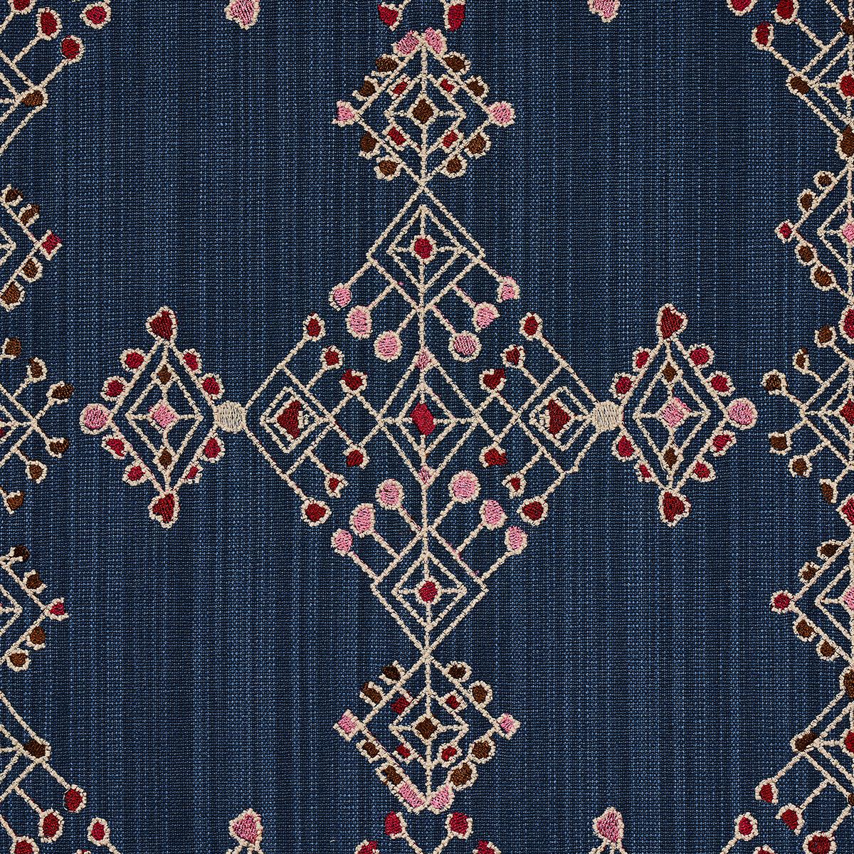 Schumacher Kalindi Embroidery Indigo Fabric
