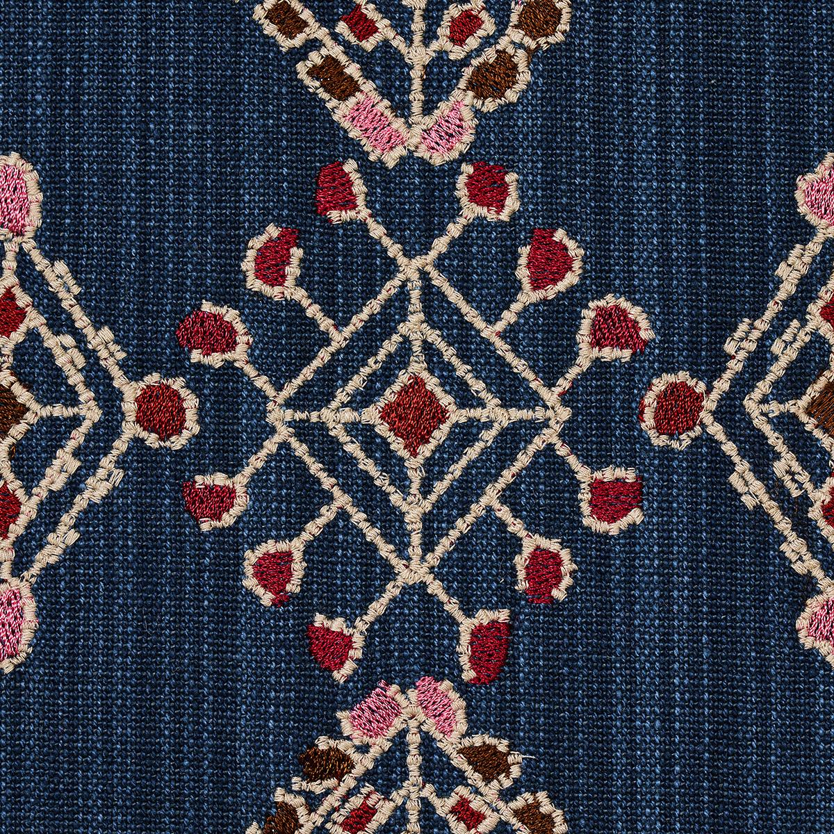 Schumacher Kalindi Embroidery Indigo Fabric