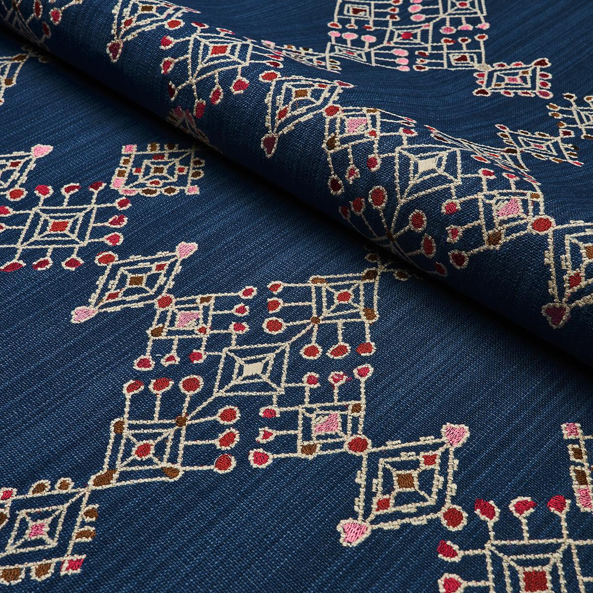 Schumacher Kalindi Embroidery Indigo Fabric