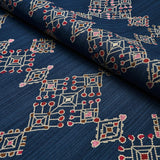 Schumacher Kalindi Embroidery Indigo Fabric