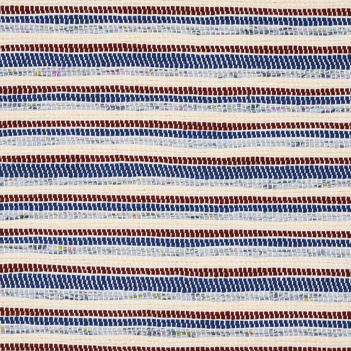 Schumacher Rag Rug Hand Woven Stripe Indigo & Mocha Fabric
