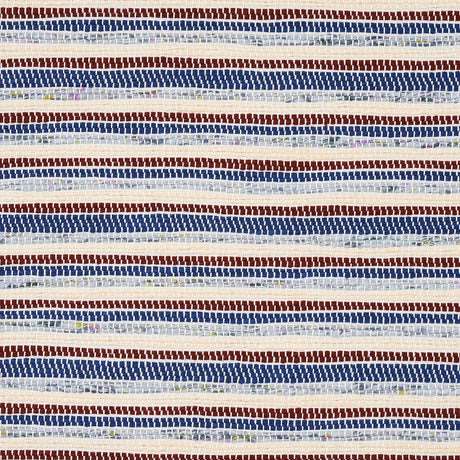 Schumacher Rag Rug Hand Woven Stripe Indigo & Mocha Fabric