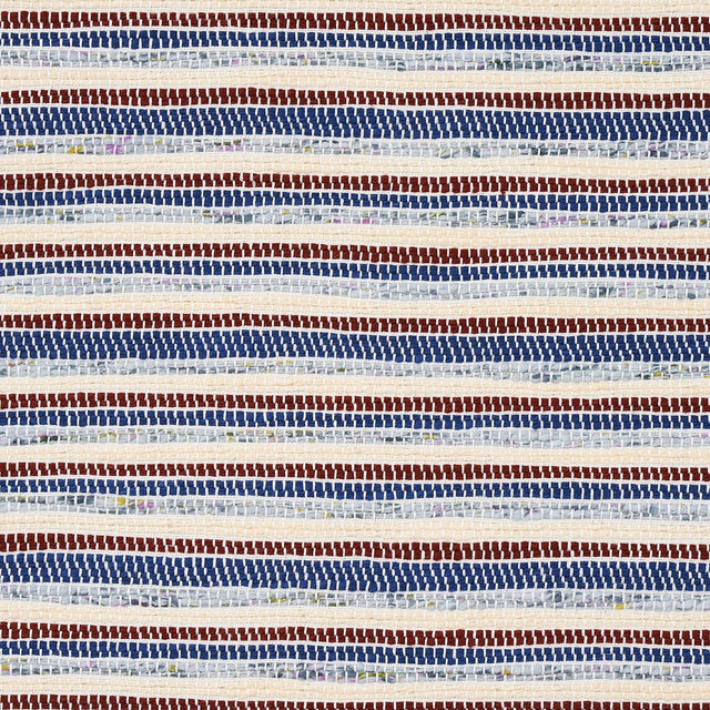 Schumacher Rag Rug Hand Woven Stripe Indigo & Mocha Fabric