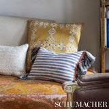 Schumacher Rag Rug Hand Woven Stripe Indigo & Mocha Fabric