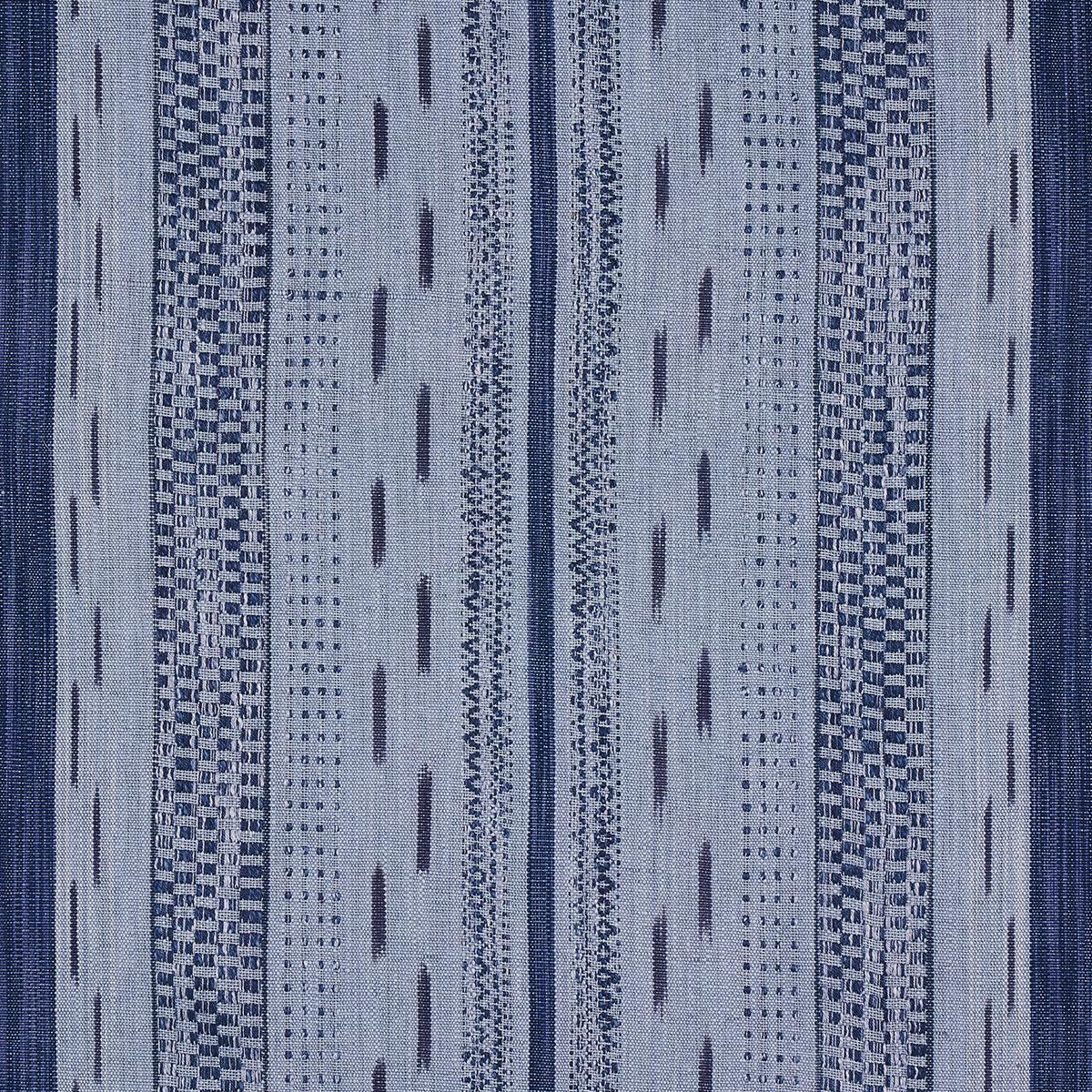 Schumacher Mirza Ikat Stripe Indigo On Chambray Fabric