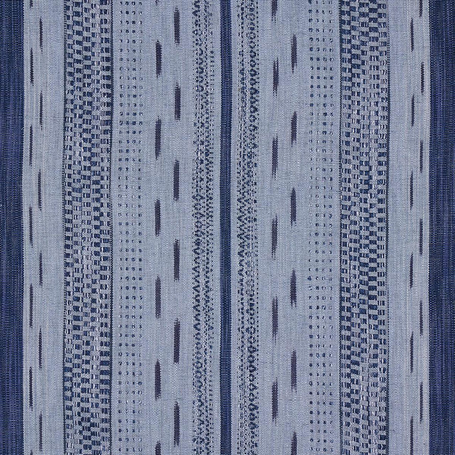 Schumacher Mirza Ikat Stripe Indigo On Chambray Fabric