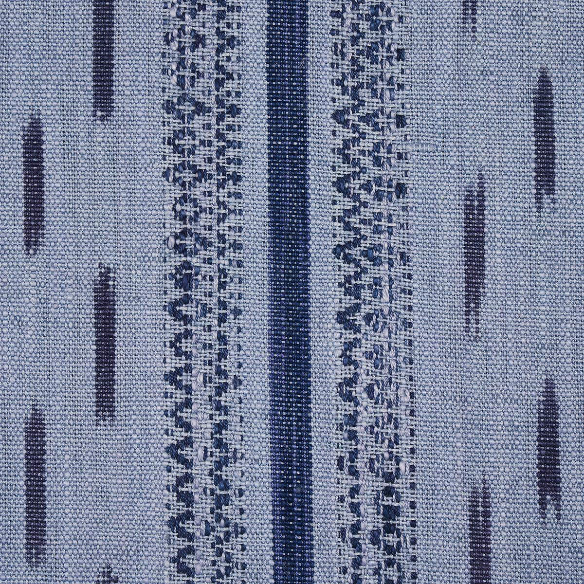 Schumacher Mirza Ikat Stripe Indigo On Chambray Fabric
