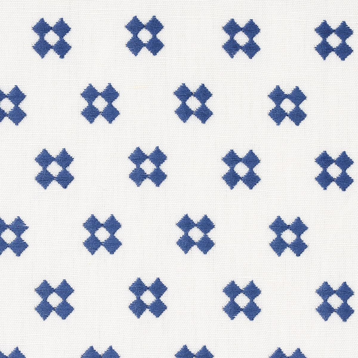 Schumacher Thandie Embroidery Blue On Ivory Fabric