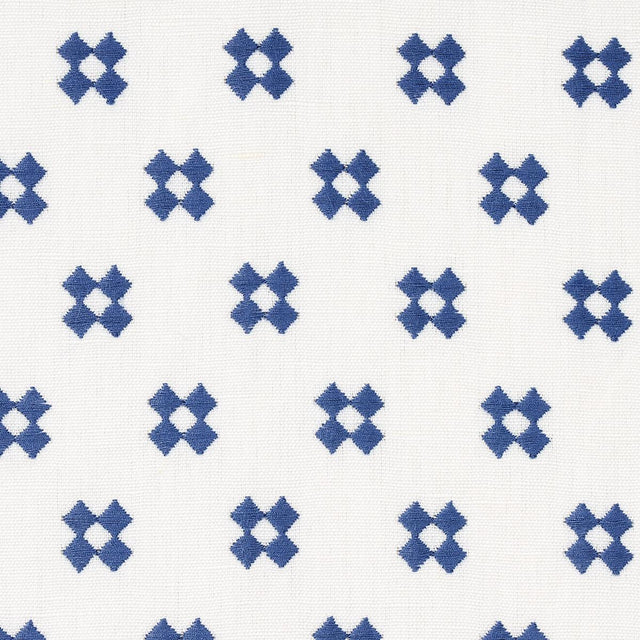 Schumacher Thandie Embroidery Blue On Ivory Fabric