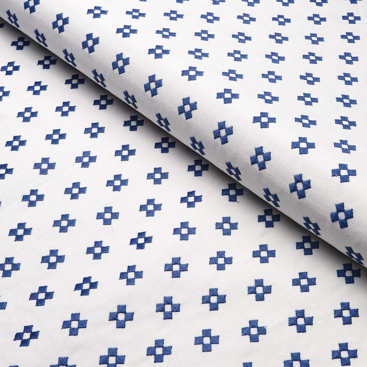 Schumacher Thandie Embroidery Blue On Ivory Fabric