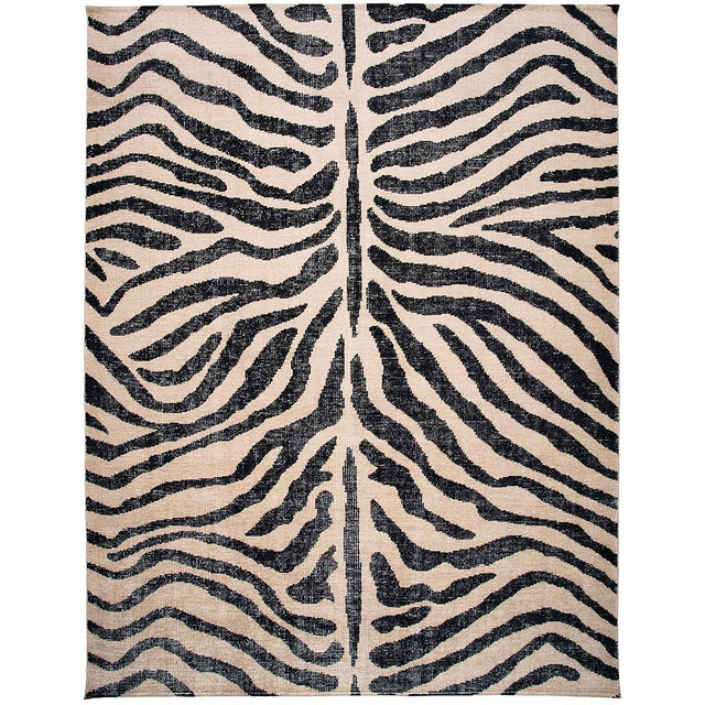 Schumacher Black & Ivory 9' x 12' Zebre Hand-Knotted Rug