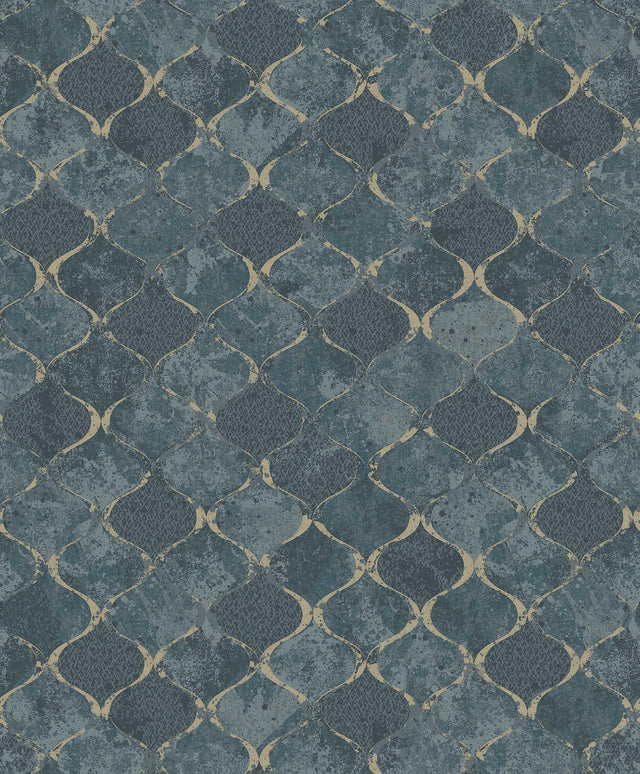 A-Street Prints Pilak Blue Ogee Tile Wallpaper