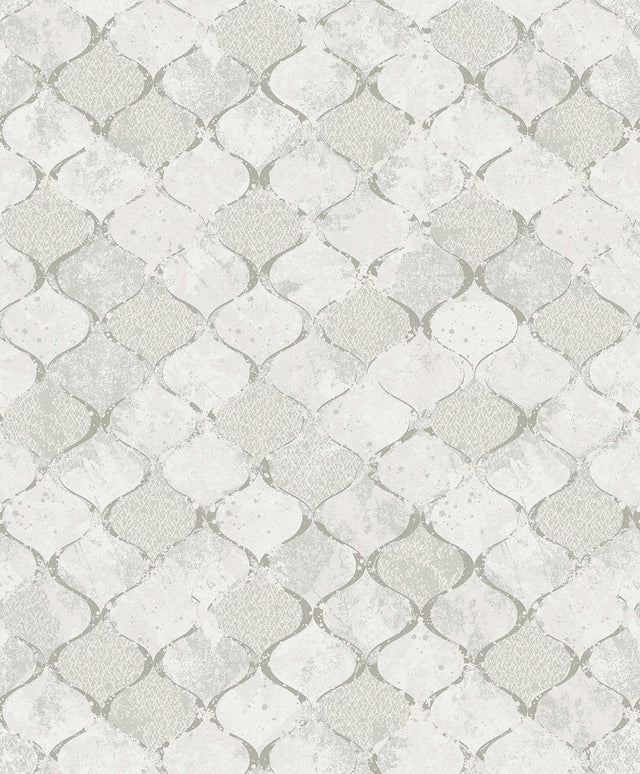 A-Street Prints Pilak Silver Ogee Tile Wallpaper