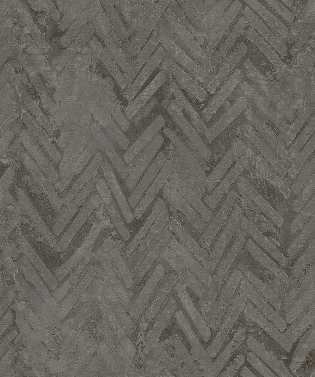 A-Street Prints Amesemi Dark Grey Distressed Herringbone Wallpaper