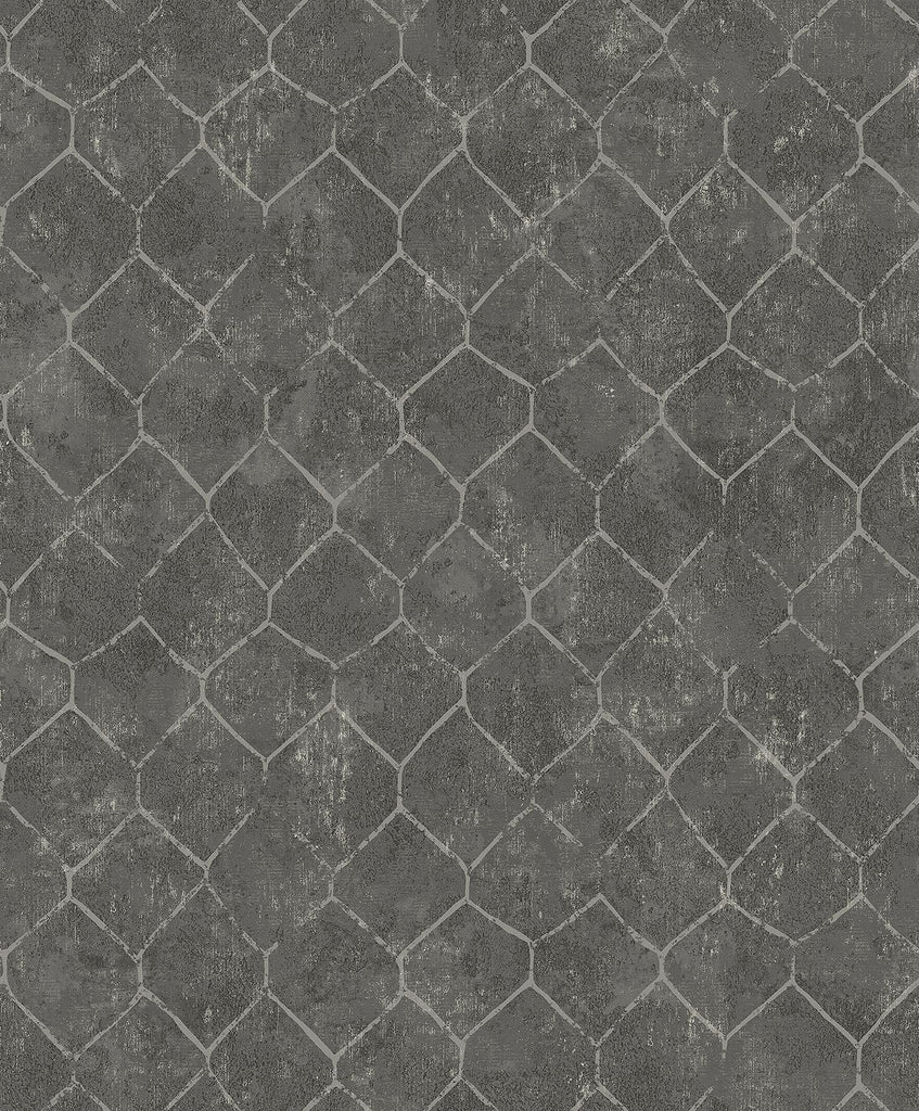 A-Street Prints Rauta Hexagon Tile Pewter Wallpaper