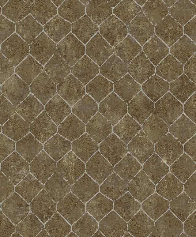 A-Street Prints Rauta Brass Hexagon Tile Wallpaper