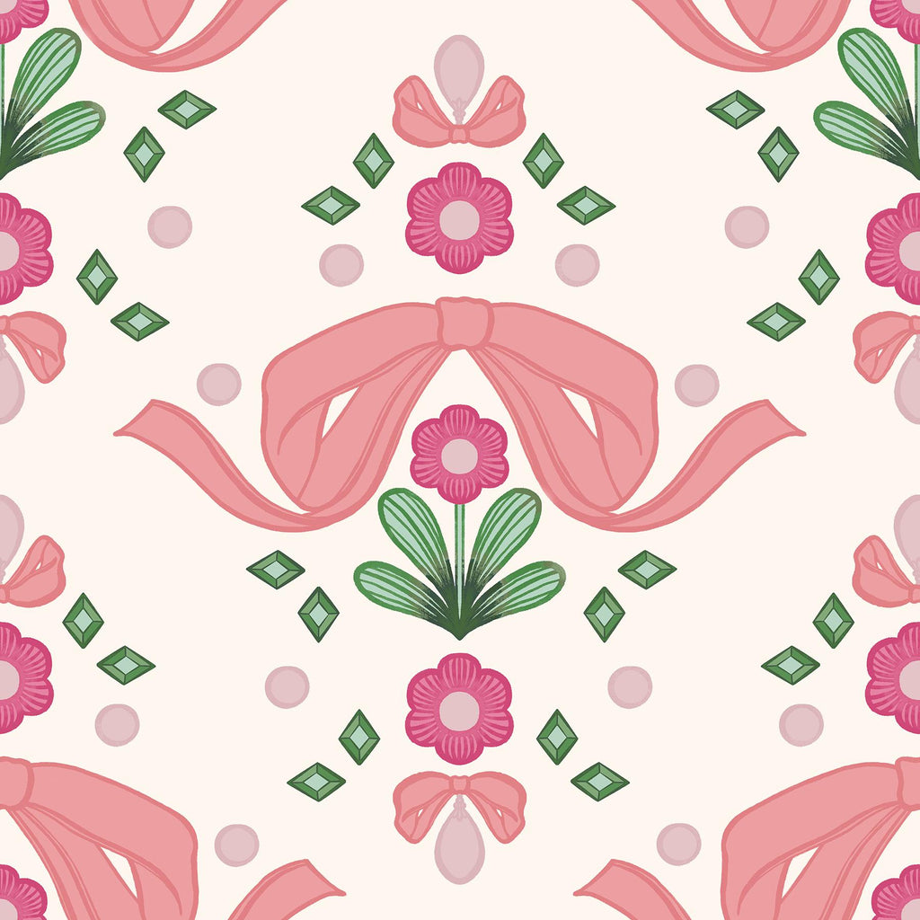 Brewster Home Fashions Bow Damask Peel & Stick Pink Wallpaper