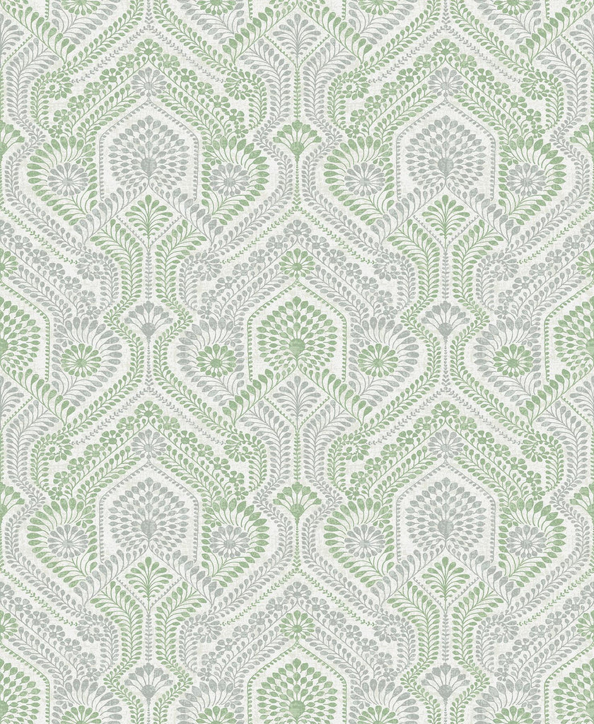 A-Street Prints Fernback Ornate Botanical Green Wallpaper