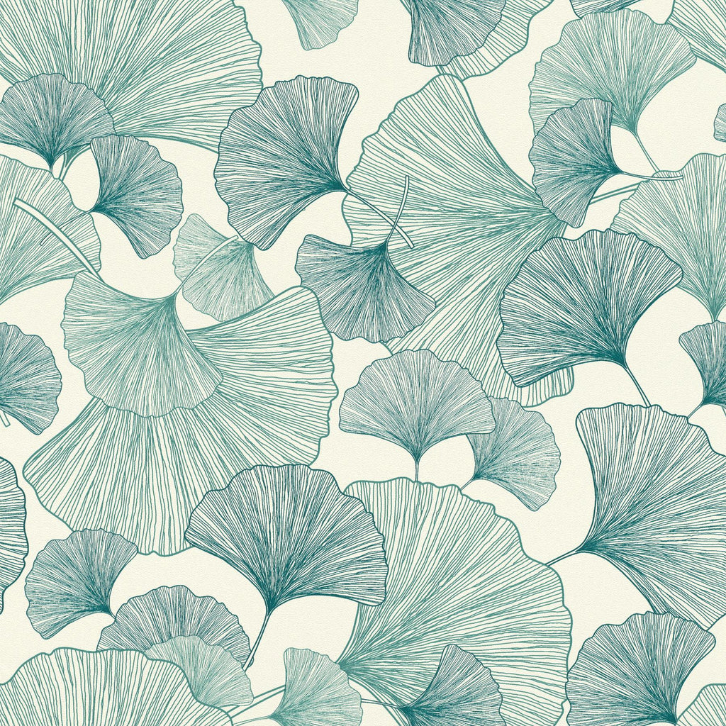 Brewster Home Fashions Waft Ginkgo Teal Wallpaper