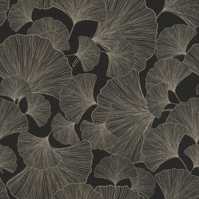 Brewster Home Fashions Waft Black Ginkgo Wallpaper