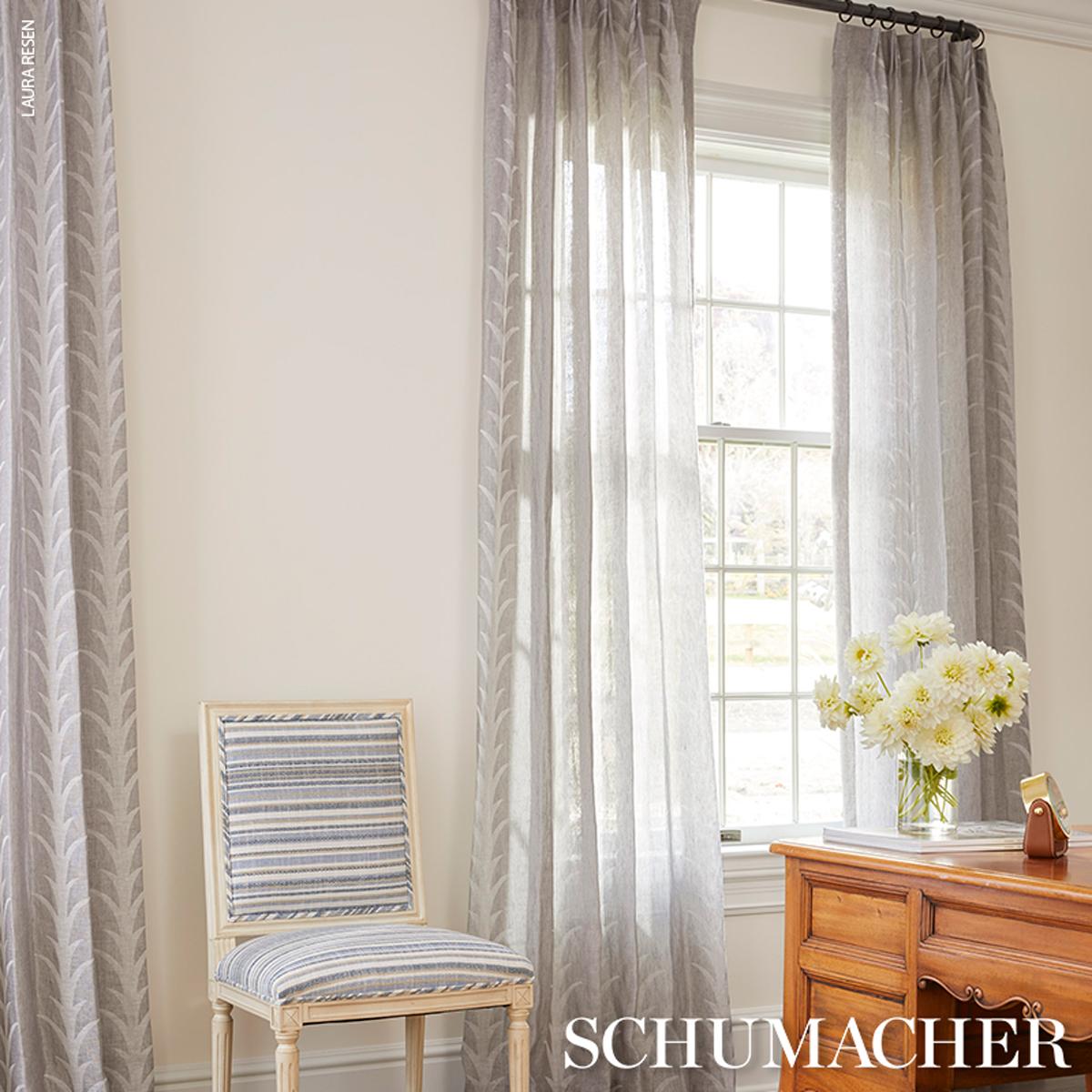 Schumacher Acanthus Stripe Sheer Carbon Fabric