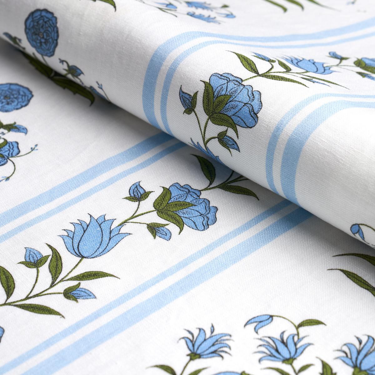 Schumacher Royal Poppy Stripe Sky Fabric