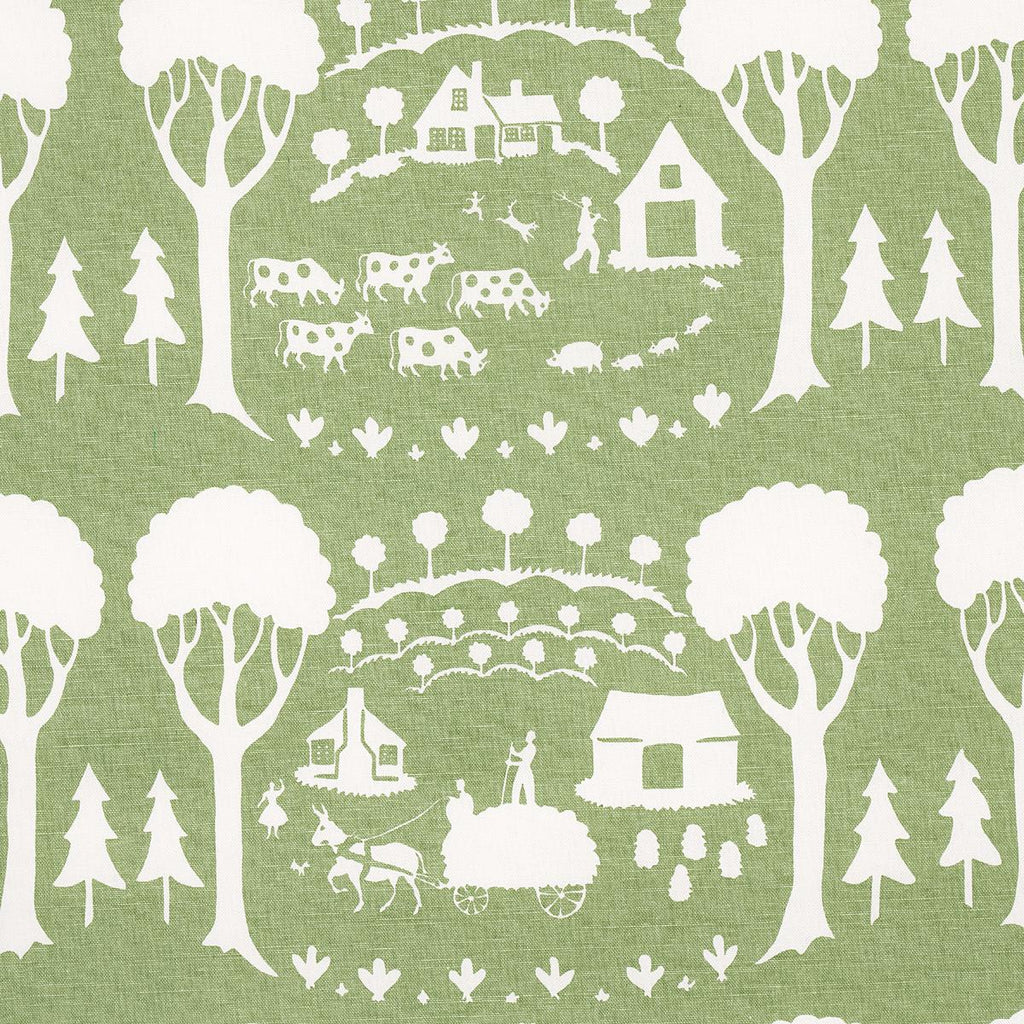 Schumacher Farm Scene Green Fabric