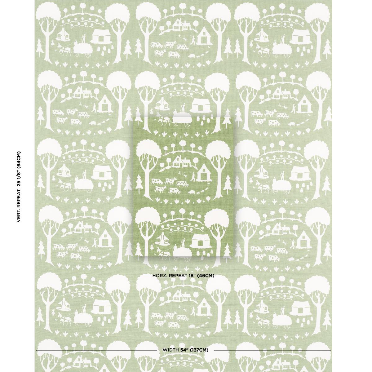 Schumacher Farm Scene Green Fabric