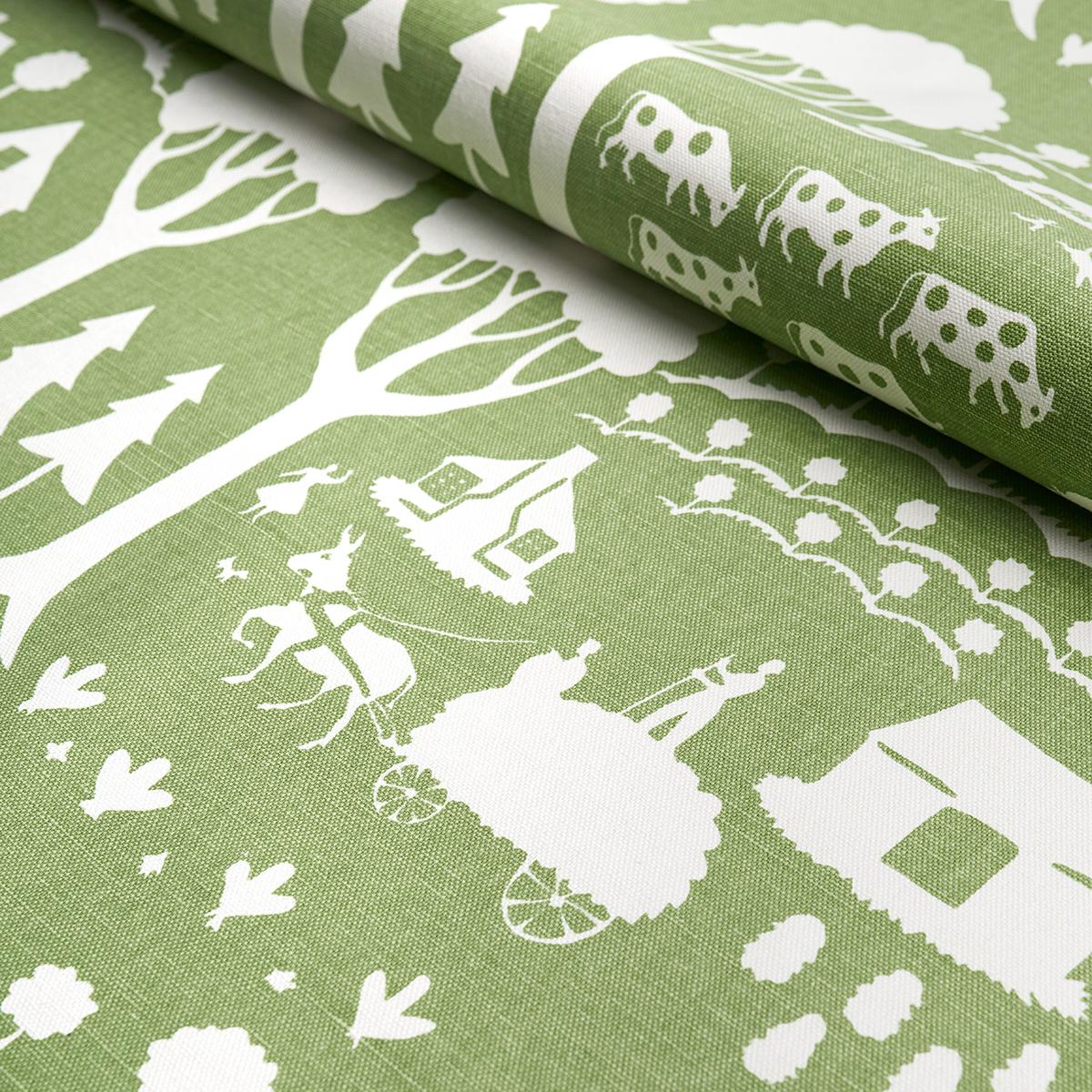Schumacher Farm Scene Green Fabric
