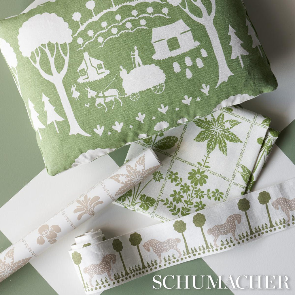 Schumacher Farm Scene Green Fabric