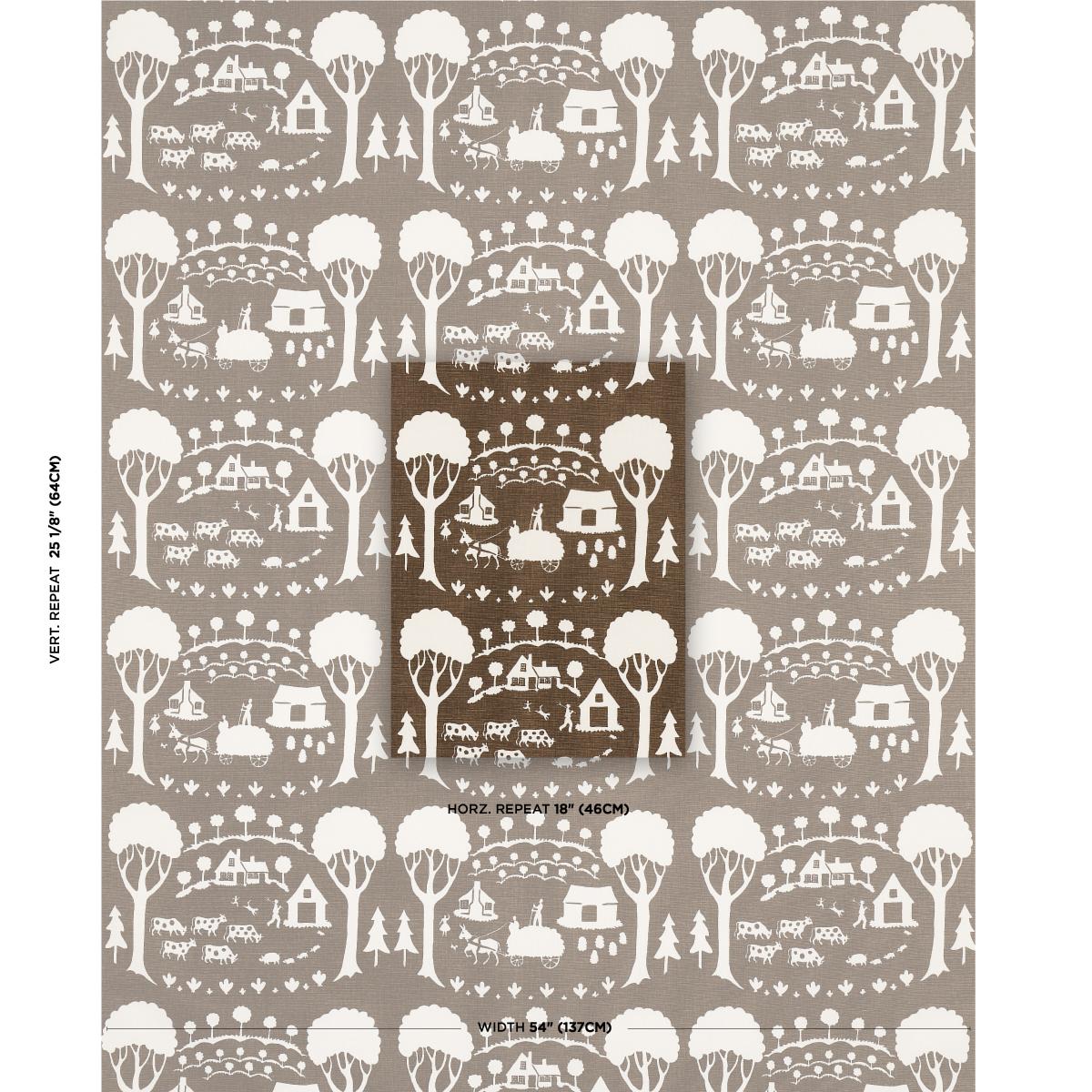 Schumacher Farm Scene Brown Fabric