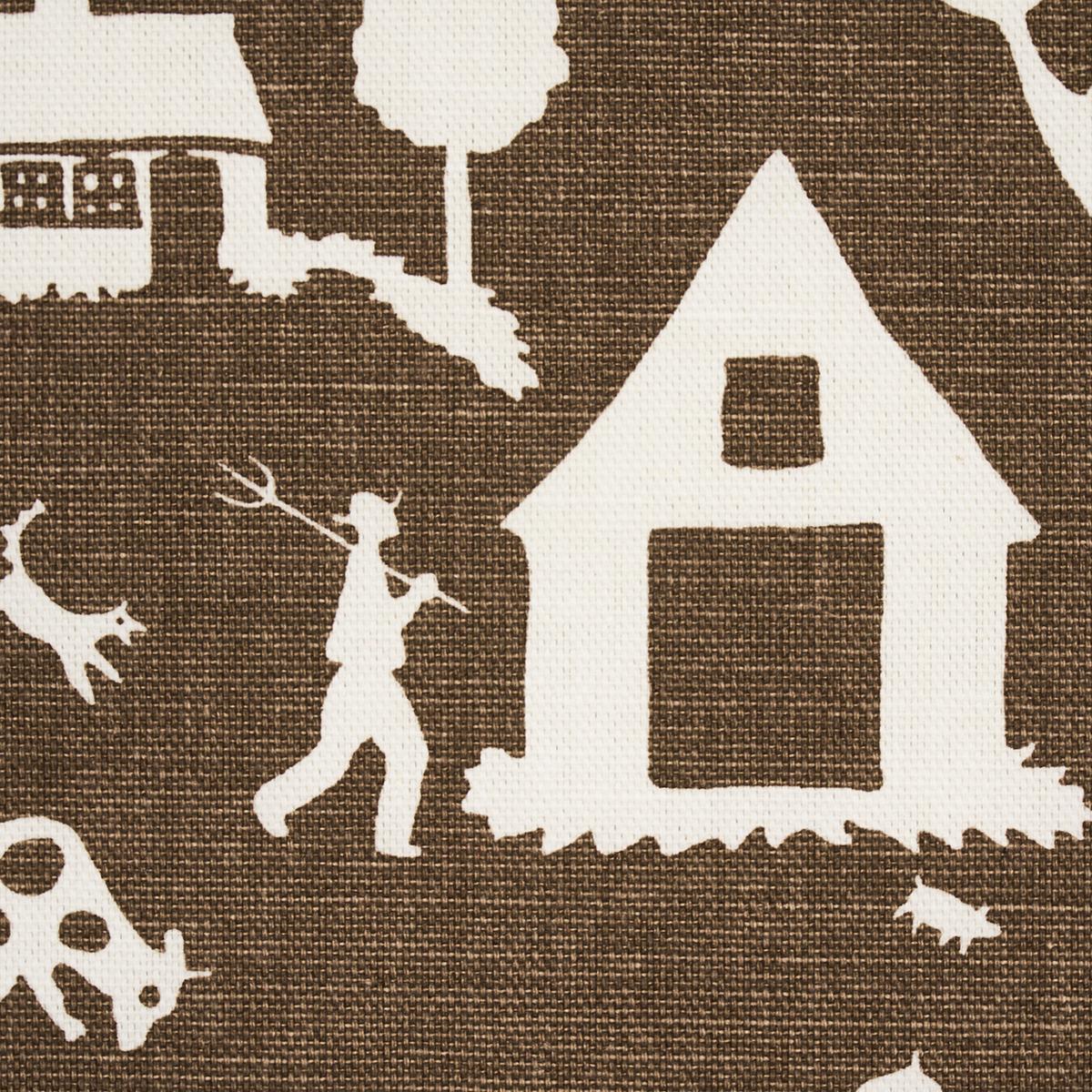 Schumacher Farm Scene Brown Fabric