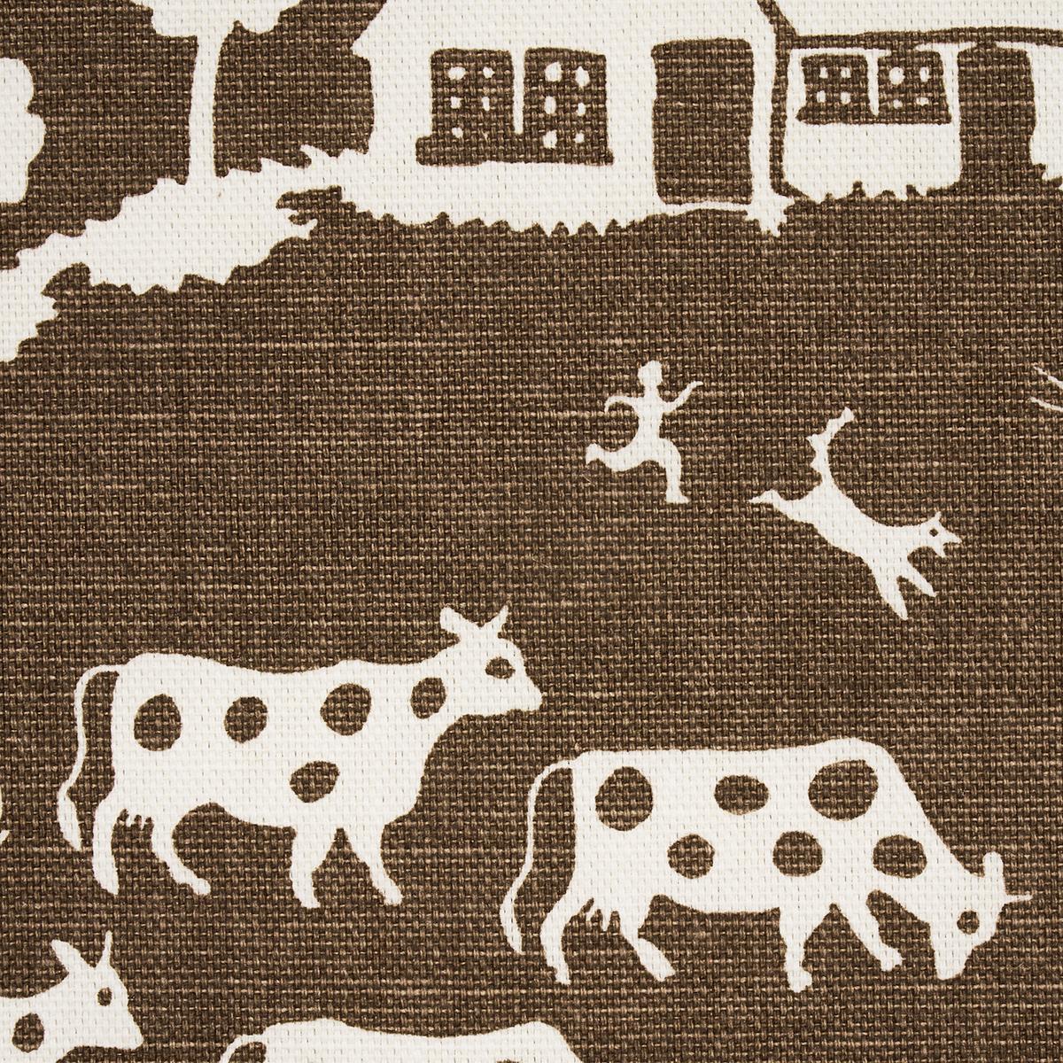 Schumacher Farm Scene Brown Fabric