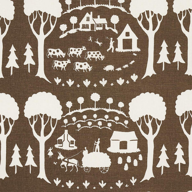 Schumacher Farm Scene Brown Fabric