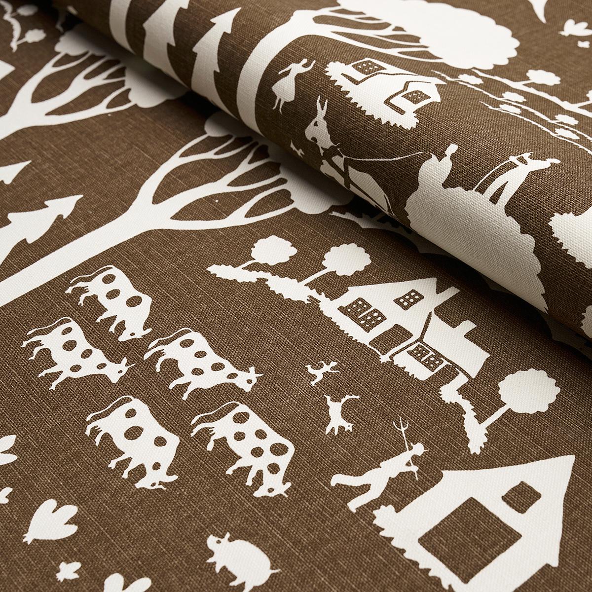 Schumacher Farm Scene Brown Fabric