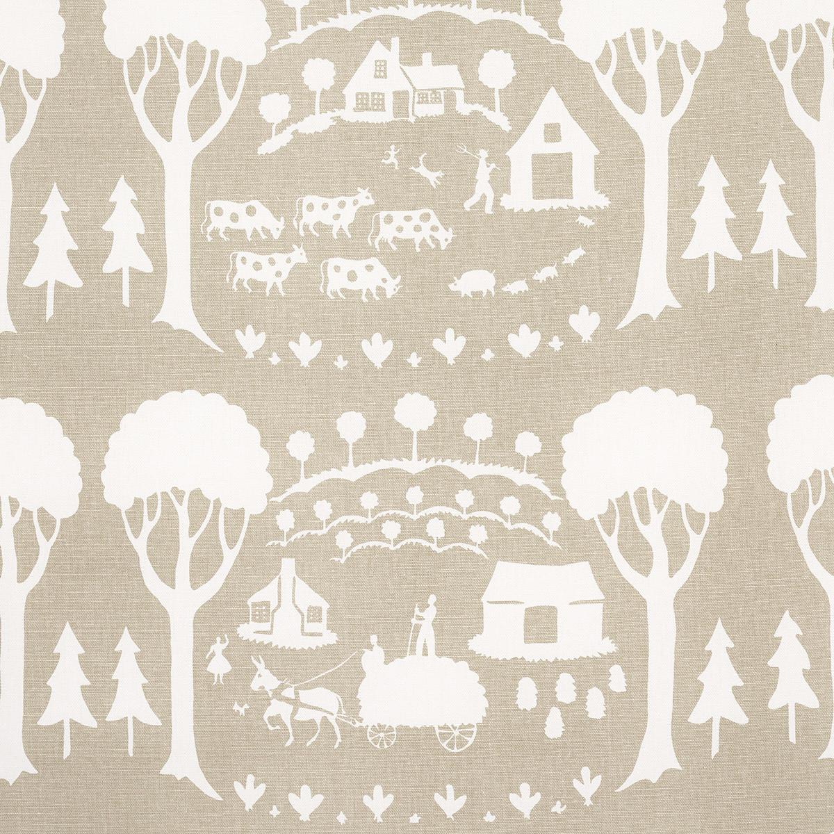 Schumacher Farm Scene Neutral Fabric