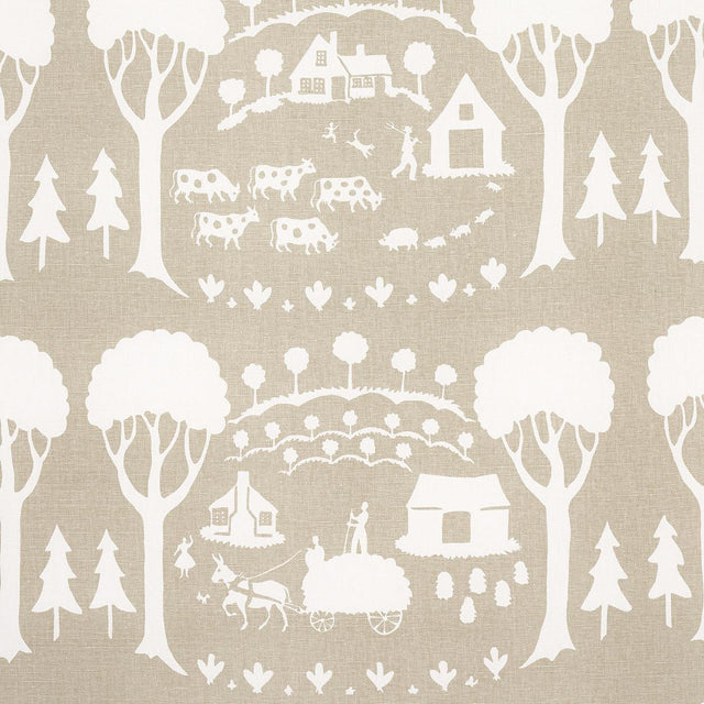 Schumacher Farm Scene Neutral Fabric