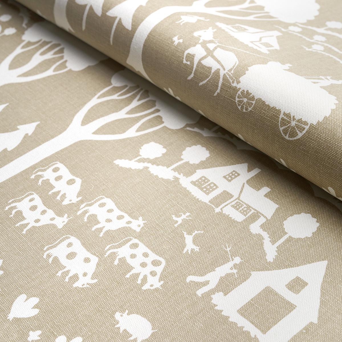 Schumacher Farm Scene Neutral Fabric