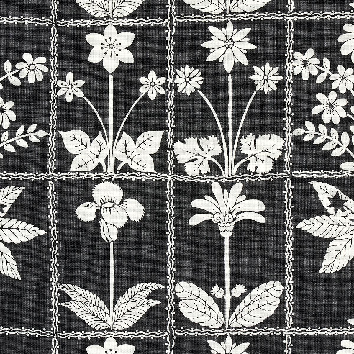 Schumacher Georgia Wildflowers Black Fabric