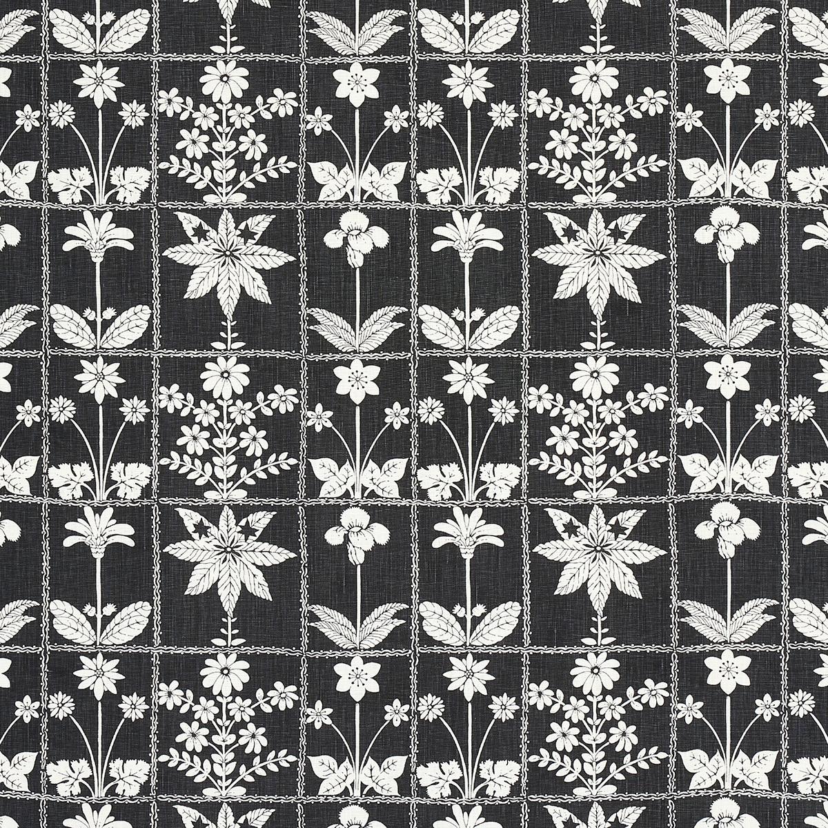 Schumacher Georgia Wildflowers Black Fabric
