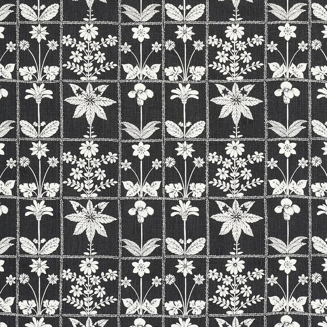Schumacher Georgia Wildflowers Black Fabric
