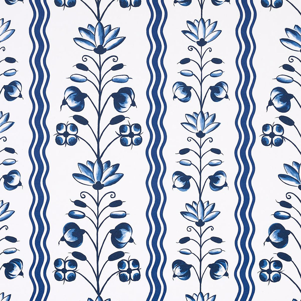 Schumacher Delft Waves Blue Wallpaper