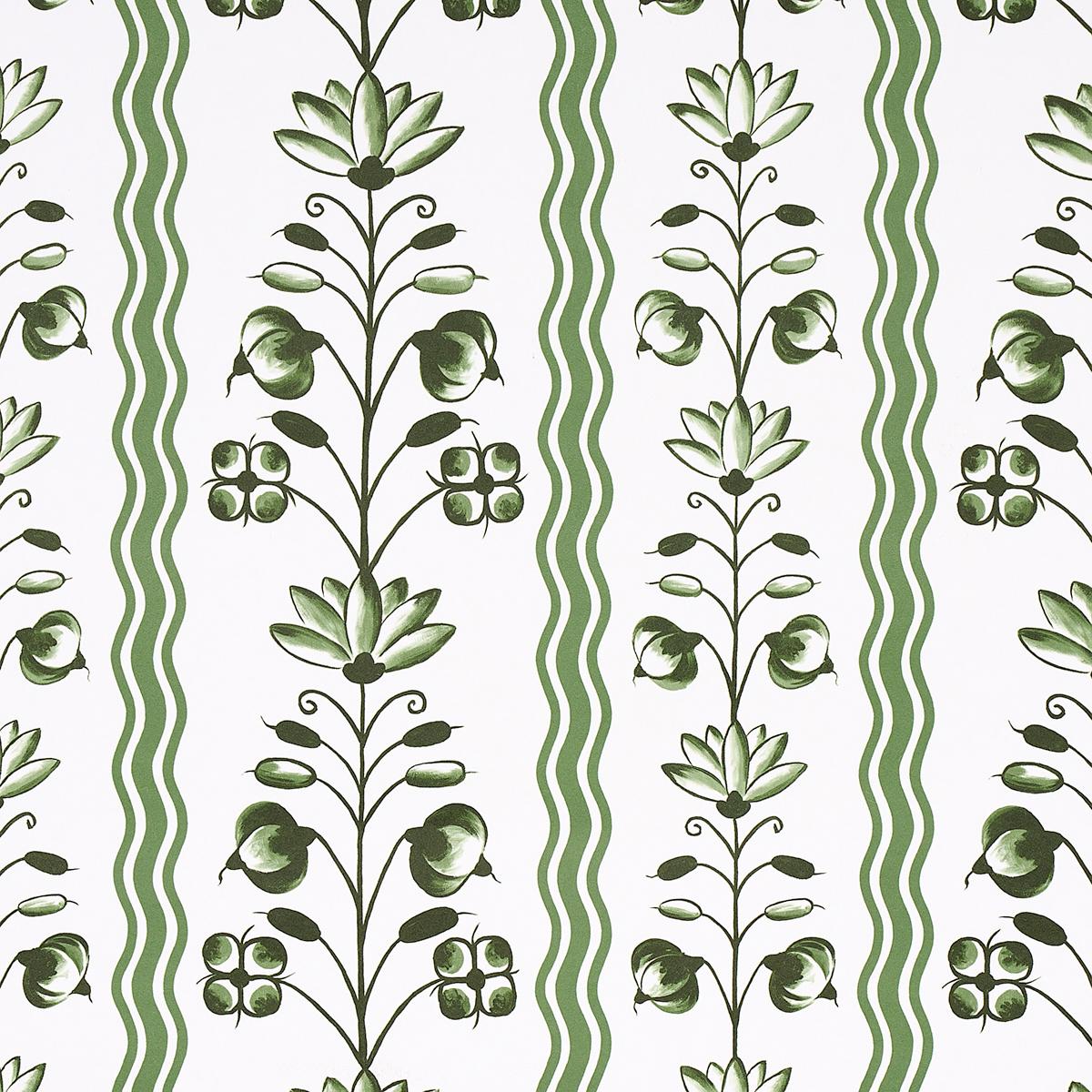 Schumacher Delft Waves Green Wallpaper