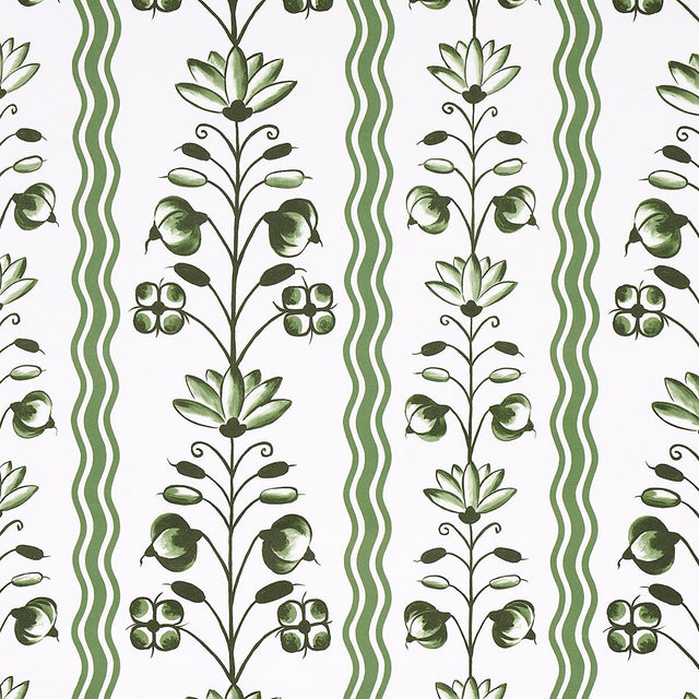 Schumacher Delft Waves Green Wallpaper