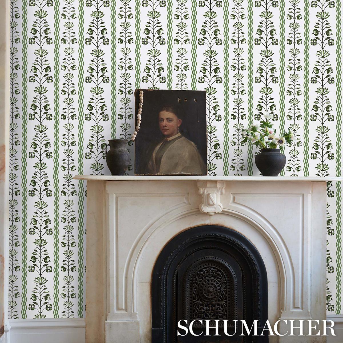 Schumacher Delft Waves Green Wallpaper
